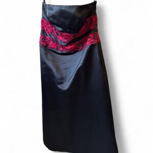 Vintage Bill Levkoff Black & Red Beaded Satin Gown Dress Plus Size 20 Y2K Formal